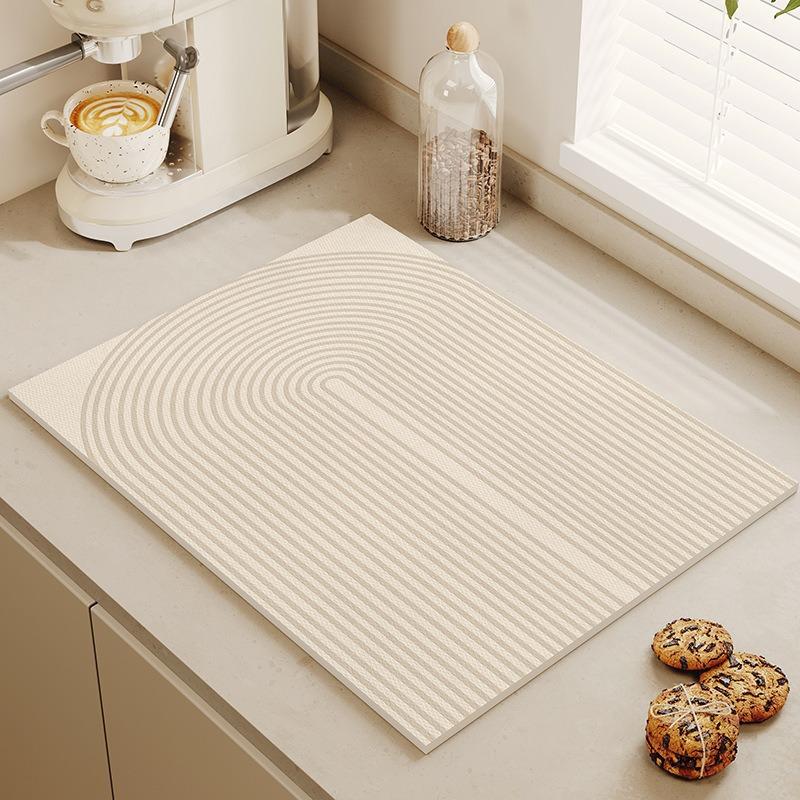 Minimalistisch Geometrisch Patroon Beige Keuken Spoelbak Mat Antislip Absorberend Afwas Droogmat Neutrale Kleuren Makkelijk Schoon Waterdicht