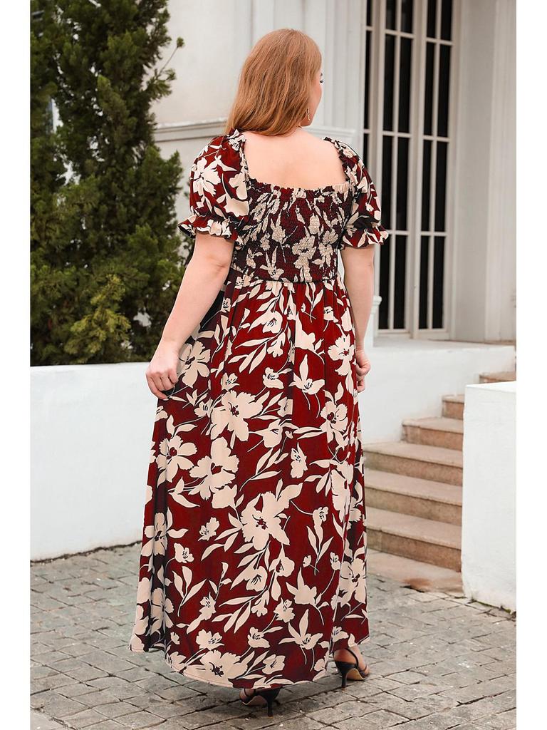 Bohemian Plus Size Printed Casual Vacation Dress - French Elegance, Mid-Length