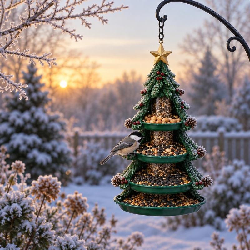 Wild Bird Feeding Display with Christmas Character, Hanging Outdoor Food Station for Garden, Yard, and Porch Use