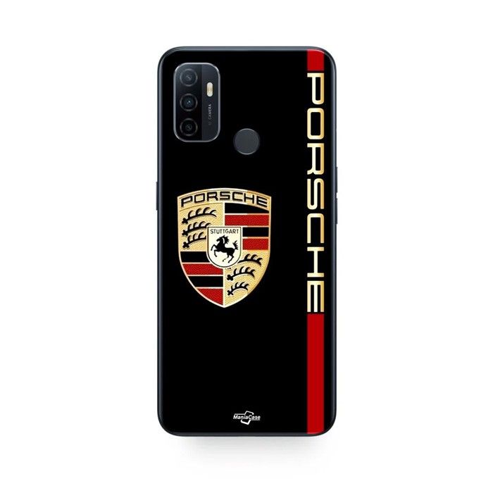 Coque pour Oppo A32 PORSCHE logo rouge et dorée fond noir