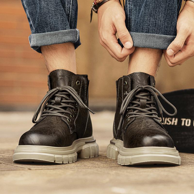 Genuine Leather Shoes Outdoor Leisure Comfortable Boots Male Lace-Up Botas New Autumn Men Shoes Boots High Top Fashion Motorcyc