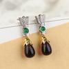 Vintage Amethyst Emerad Earrings Teardrop Imitation Gems Ear Drop Dangles Stud For Women High Jewelry Gift