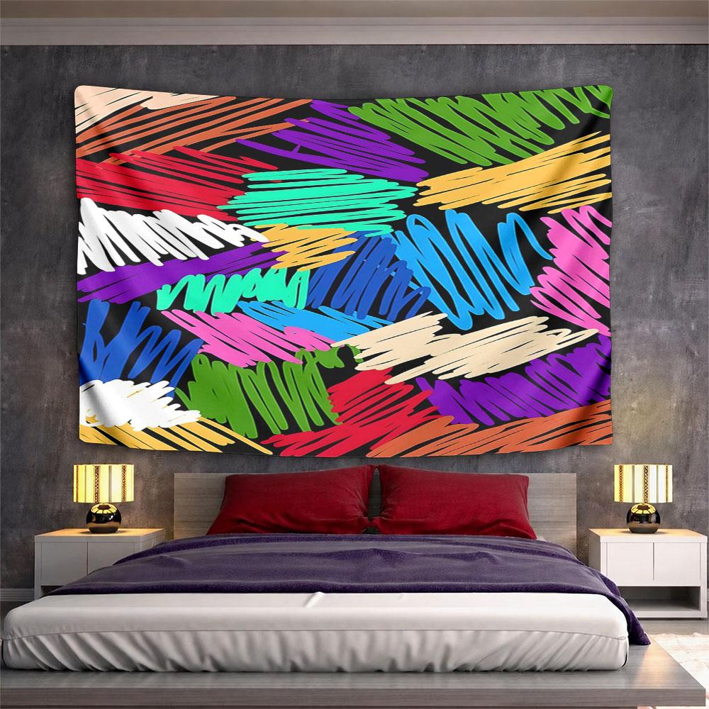 Colorful Abstract Art on Black Background Pattern Wall Hanging Tapestry Decorative Tapestry Home Decor for Bedroom and Living Room