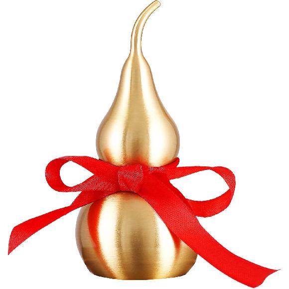 Feng Shui Decor Statue,Wu Lou Brass Gourd,with Red Luck Strip for Ideal Home Decoration,Collectible Figure Charm Amulet,6.36inch Tall,Full Brass,Hu