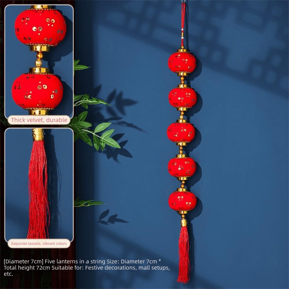Chinese Style New Year Lantern String Fu Character Traditional Red Ball Lantern String Handmade with Tassels