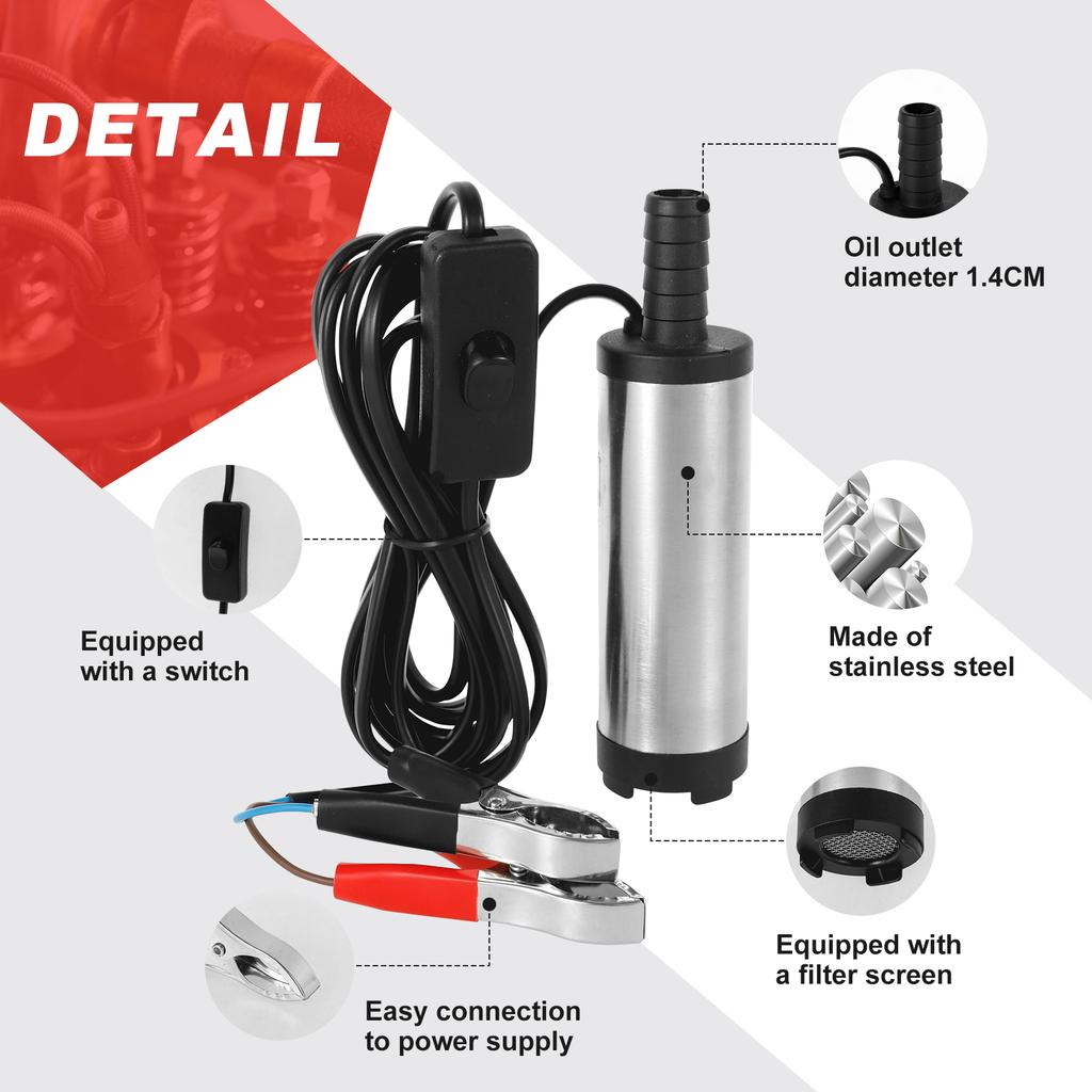 Pompa transferowa ze stali nierdzewnej 12 V Pompa wodna Pompa zanurzeniowa do samochodu Olej napędowy Olej opałowy Woda Pompa do transferu paliwa z filtrem