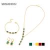 Luxury Super Flash Full Diamond Square Emerald Necklace Set, Yellow Pink Crystal Bracelet Earrings Jewelry