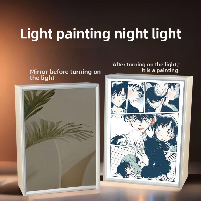 21cm/8.27in Anime Detective Conan Light Painting Mirror Lamp 3D Peripherals Bedroom Led Night Desktop Crafts Gift Toy Decorative