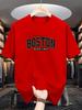 2025 Men's Casual Fashion Trend round-neck T-shirt, Boston print, 100% pure cotton short-sleeved summer top