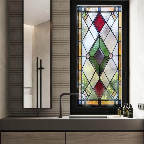 Stained Glass Window Privacy Film Vintage Decorative Frosted Static Cling Waterproof PVC Reusable UV Sun Blocking Glass Sticker Cover