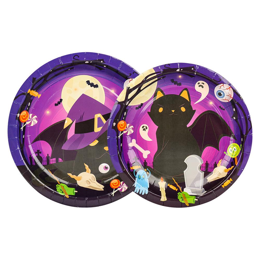 Halloween Party Tablecloth Black Cat Pumpkin Purple Bat Scary Kids Disposable Tableware