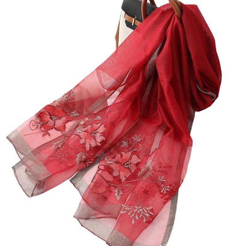 Fashion silk wool scarf women hijab pashmina shawls wrap Luxury Bandana Blanket Floral Pashmina Embroidery Scarves Foulard