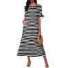 Ladies Casual Fashion Temperament Elegant Waist Striped Long Dress