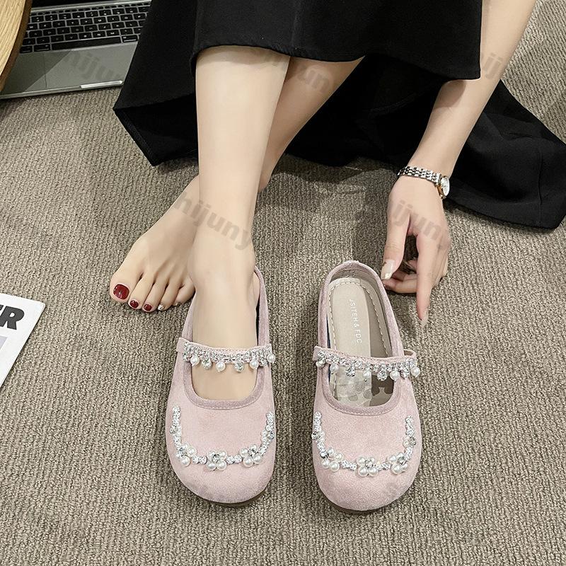 Women Shoes 2025 Summer Fashion Rhinestone Half Drag Shoes Outdoor Vintage Sandals Non Slip Soft Sole Dress Style Mary Jane Shoe