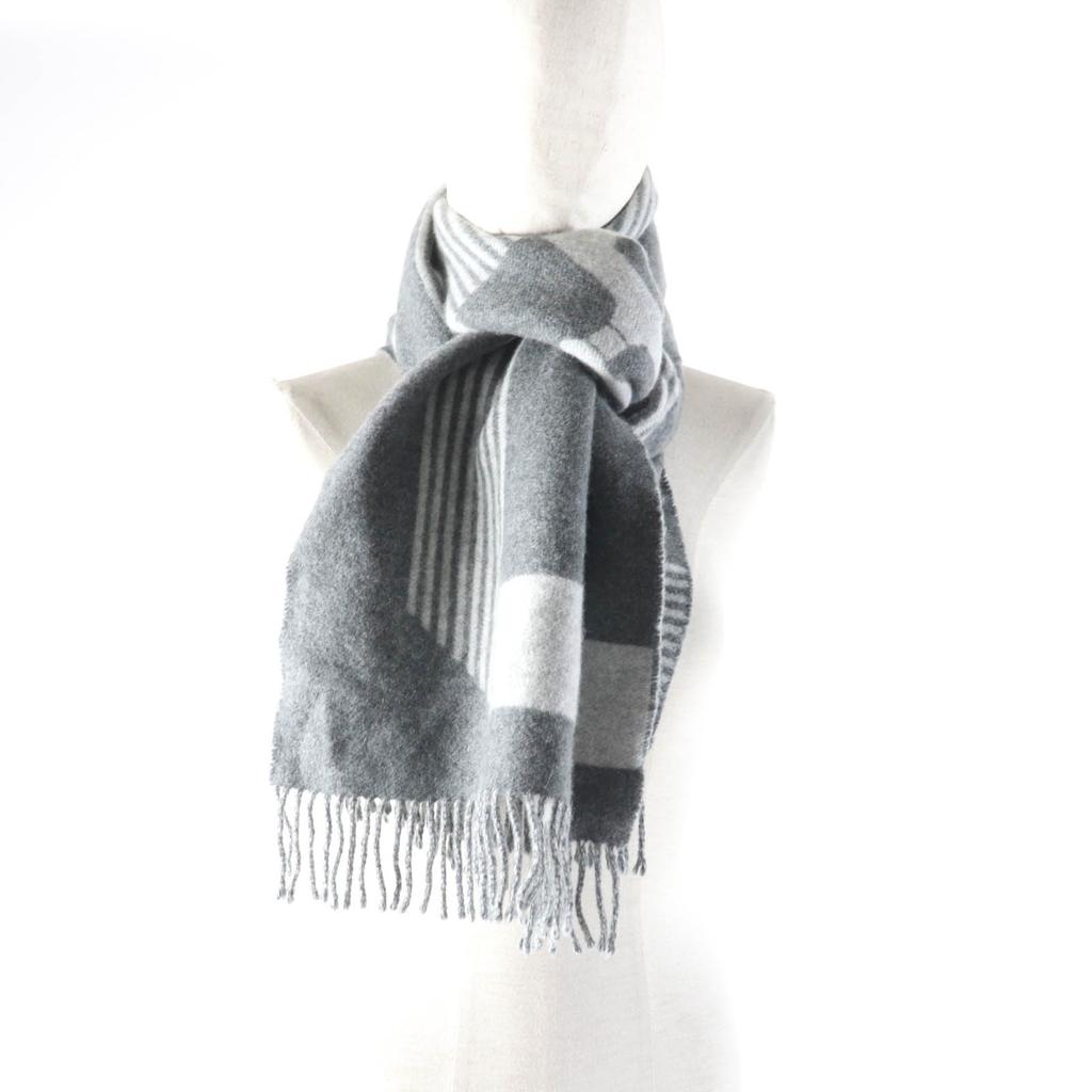 Excellent HERMES Scarf Sangle a Bookle With fringe cashmere Women Used