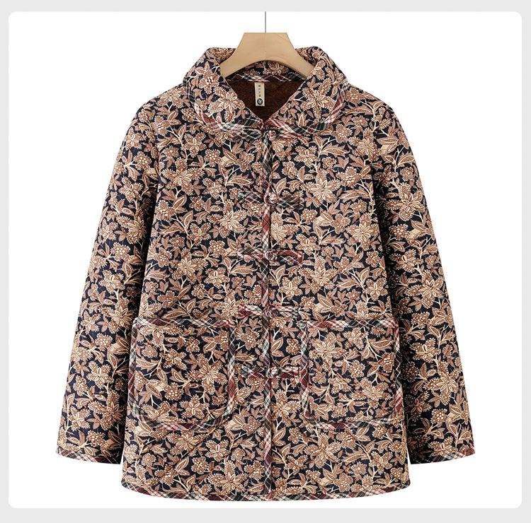 2025 Autumn/Winter Floral Cotton Jacket for Middle-aged & Elderly Mothers – Warm Loose Chinese Style Outerwear