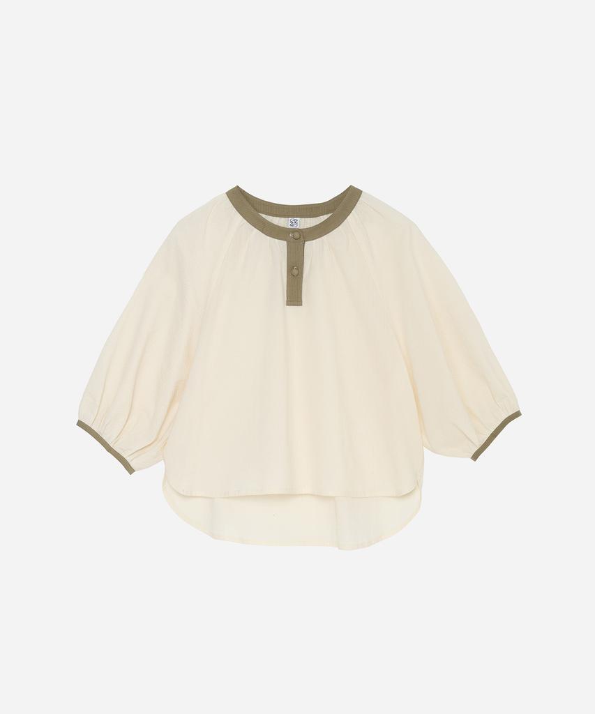 Kamdaun Seersucker Short Blouse - Cream Beige