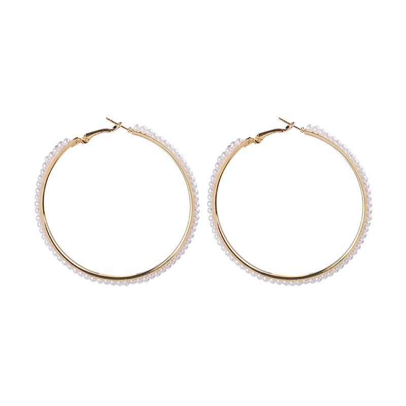 Design Geometric Round Spiral Pearl Earrings, Exaggerated Atmosphere Fashion Rice Bead Circle Earrings