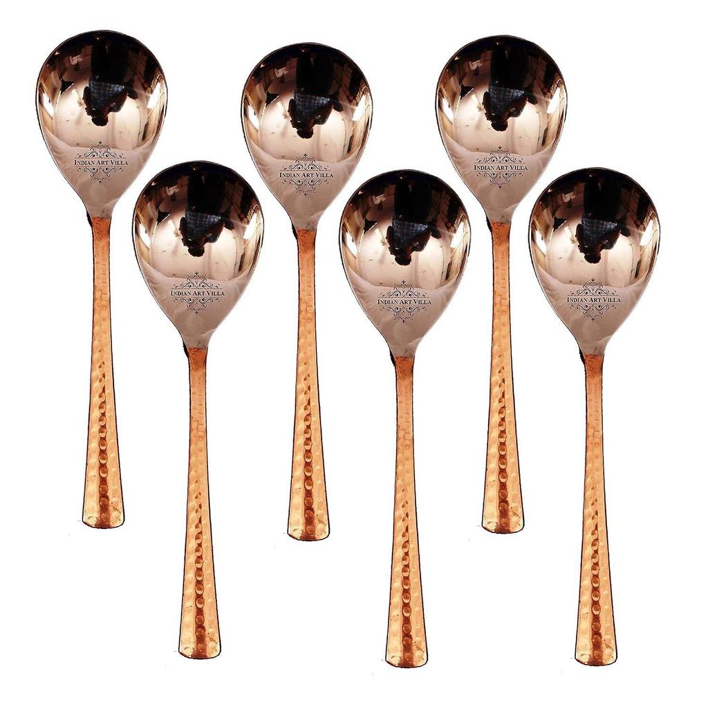 Steel Copper Rice Spoon, Serving Home Restaurant, Dinnerware Set (8'' Inch) -6 Pieces