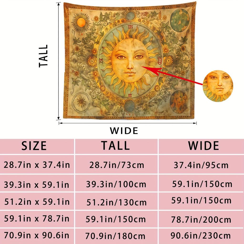 VIKAMA Vintage SunFace Tapestry Mysterious AstrologicalStyle Decorative Backdrop For The Living Room Bedroom Or Bedhead
