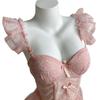 Flounce Lace Lingerie Women Bowknot See Through Night Dress Sweet Lace Sling Nightdress  Sleep