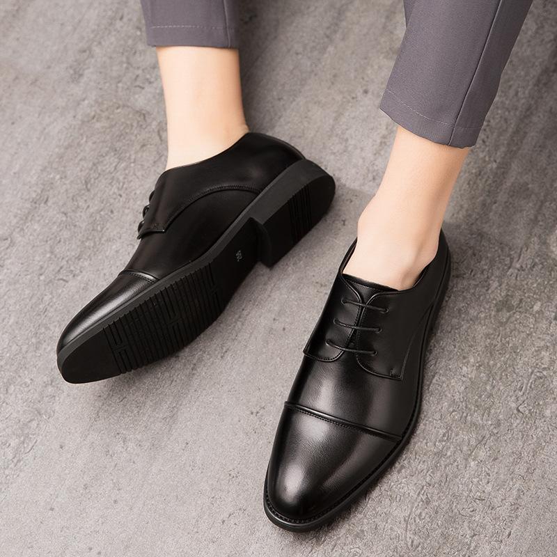 British style three-headed leather shoes business dress inner height increase pointed casual large size suit wedding shoes