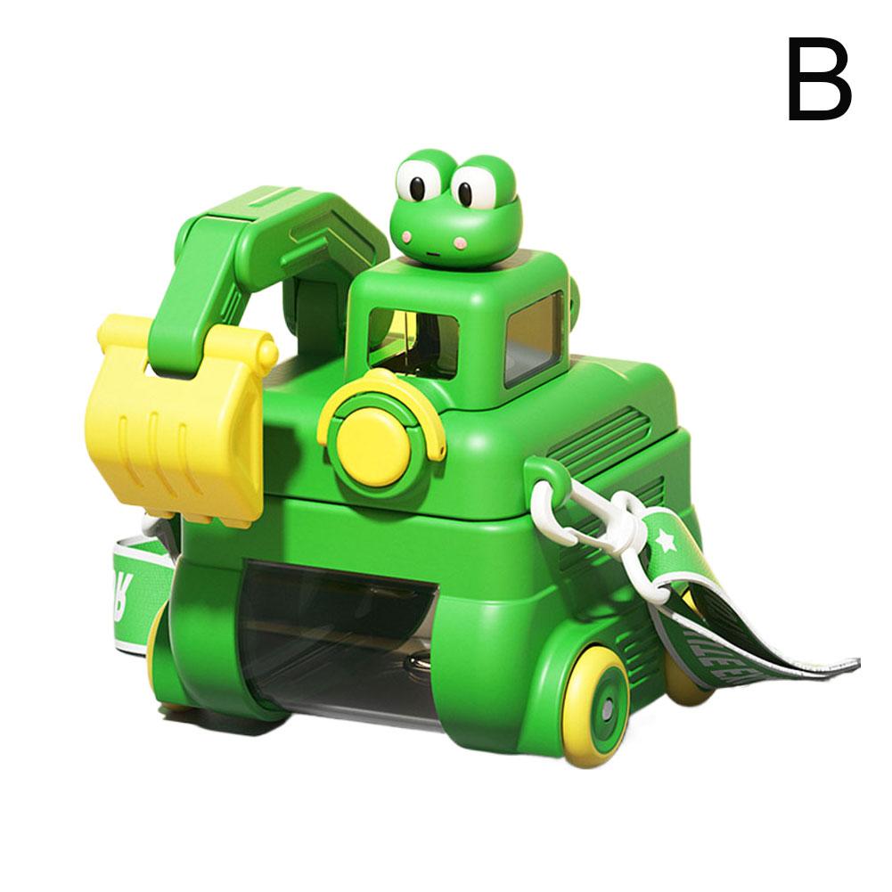 Food Grade Water Container Excavator Cartoon Water Bottle with Adjustable Strap Leak-proof Top Straw Cup for Kids Fun for School