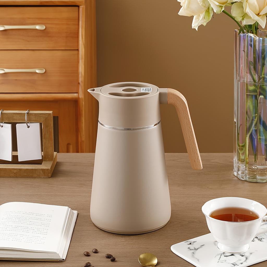 1pc Stainless Steel Insulated French Press with Wooden Handle,1.5L Large Capacity Winter Hot Water , 304 Stainless Steel, Office Coffee Maker