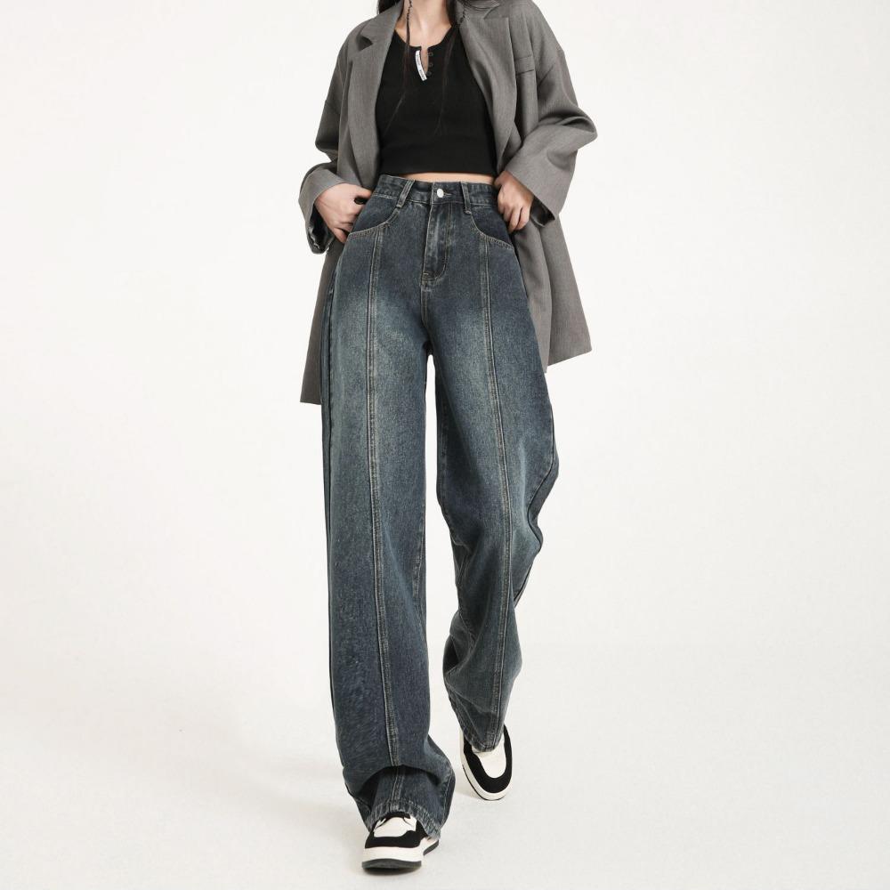 American wide-leg jeans women's high waist loose straight 2025 autumn and winter new retro drape pants