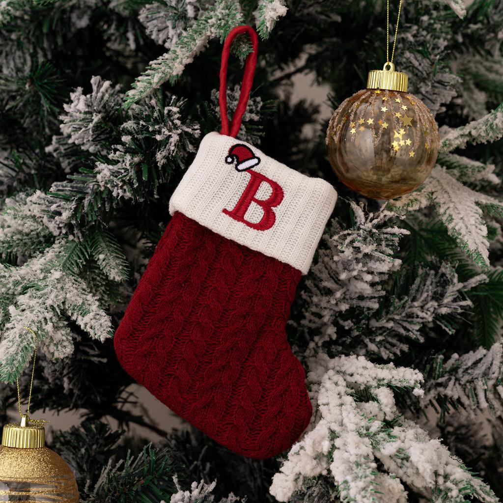 Exquisite Red Knitted Christmas Stockings With Embroidered Letter Designs For Festive Decor