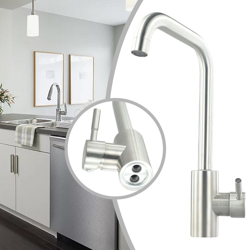 1PC Kitchen Faucet Single Handle 2 Holes Ceramic Valve Anti-corrosion, Wear-resistant 304 Stainless Steel Cold And Hot Mixer Tap