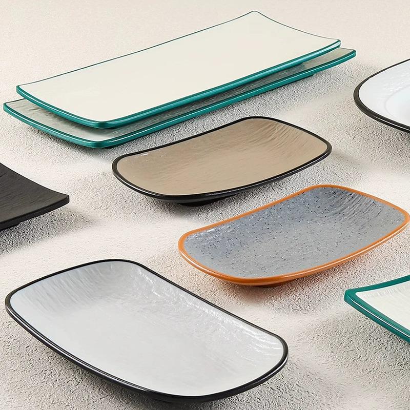 Melamine BBQ Rectangular Side Dish Plate - Imitation Porcelain Plastic, Creative Serving Plate, Drop-Resistant for Hot Pot & Barbecue Restaurants