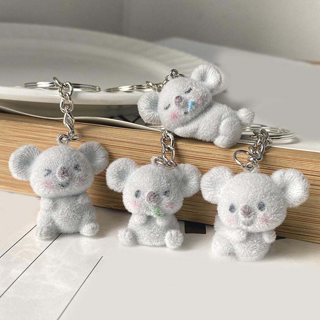 Pack of 4 Cute Flocked Koala Keychain Youthful Koala Key Accessory Lightweight And Easy To Carry Keychain Decoration