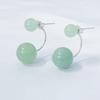 New S925 Sterling Silver Green Aventurine Double Round Bead Stud Earrings - Retro Chinese Style for Women