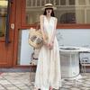 Women's White Lace Maxi Dress Sleeveless V Neck Loose Fit Beach Vacation Long Dress