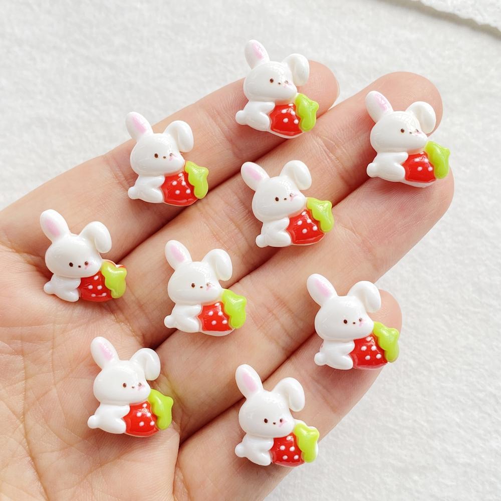 20pcs Resin Cartoon Strawberry Rabbit Nail Art Flat back Rhinestone Bead Scrapbook DIY Manicures Appliques Accessories Crafts