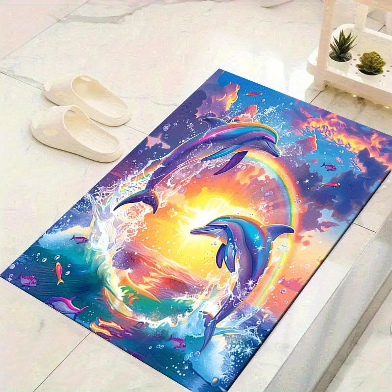 1pc Dolphins and rainbows Design Area Rug - Soft, Anti-Slip, and Durable Gaming Room Decor for Bedroom