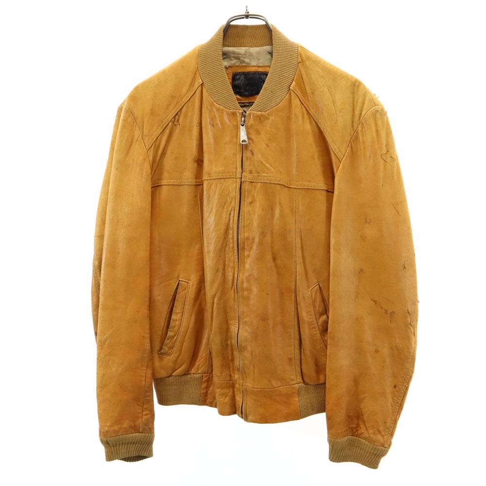 

VINTAGE 70s Decathlon leather jacket 44 Camel IDEAL zip blouson Men s Used