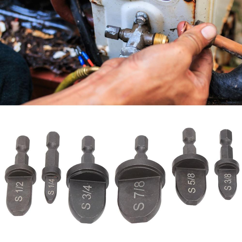 6 KS 1/4palcový šestihranný dřík HVAC nástroj na rozšiřování trubek Materiál ložisková ocel Měkké měděné trubky HVAC sada na opravy 1/4" až 7/8" bity