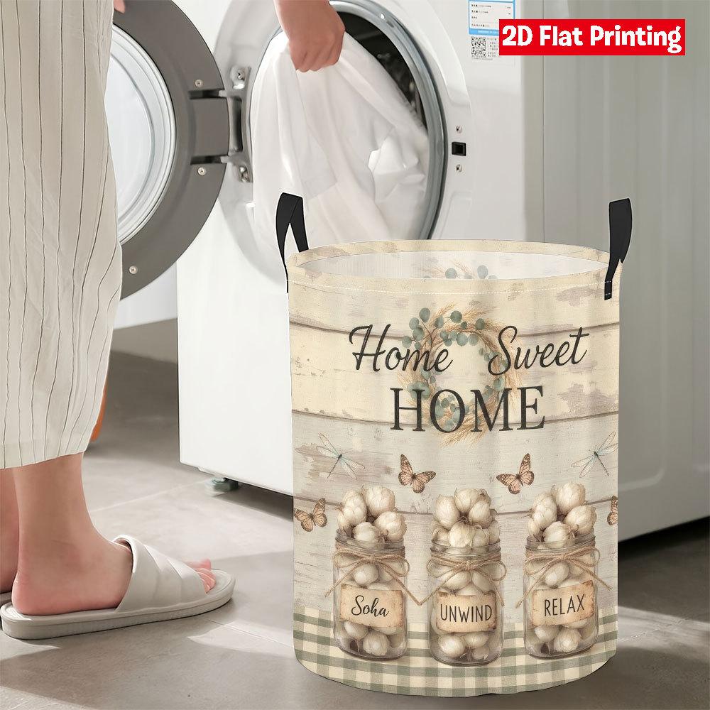 Collapsible Laundry Basket Large Round Waterproof Fabric Hamper Dirty Clothes Storage Bin Toy Organizer with Handles