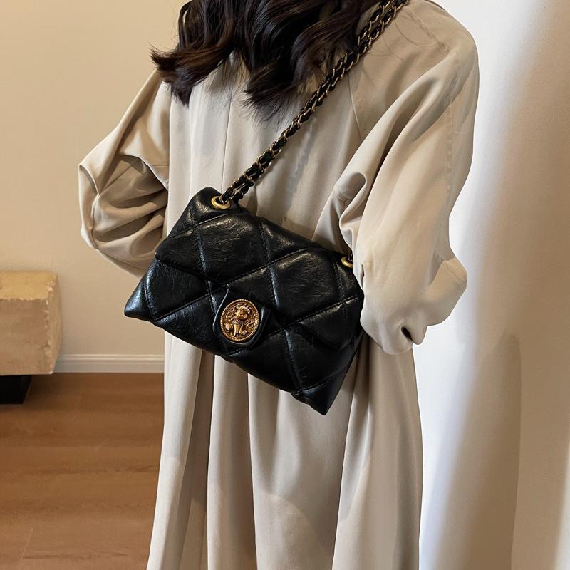 Raute Kettenhandtasche Damen neue Retro vielseitige Schulter Messenger Bag High-End Doppelleder kleine quadratische Tasche