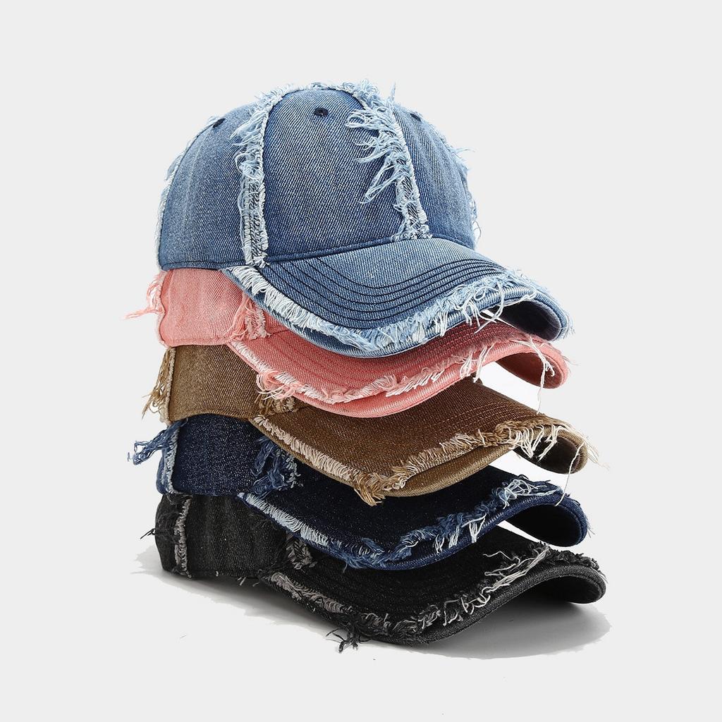 Trendy Brand Frayed Brim Baseball Cap Denim Washed Vintage Craft Unisex Versatile Street Style