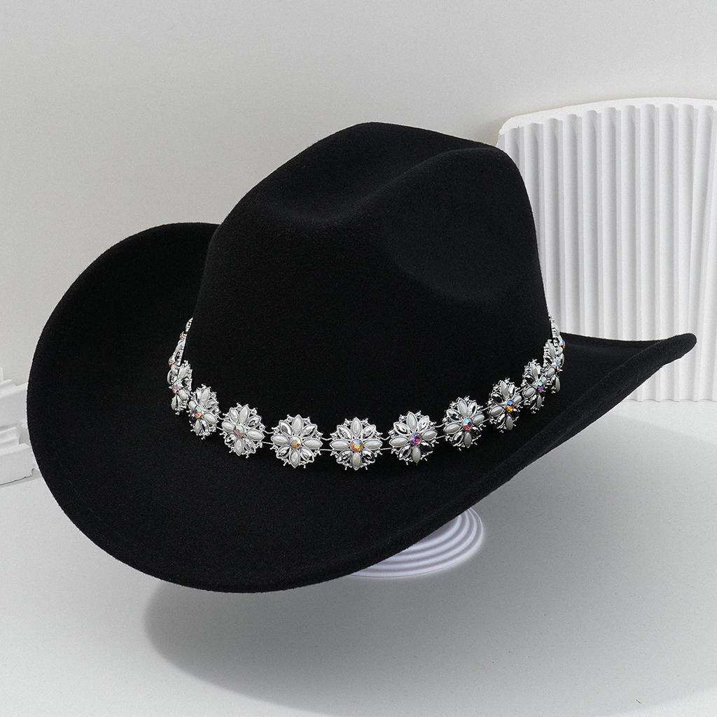 New Top Hat Western Cowboy Hat Metal Flower Rhinestone Gem Hat Chain Accessories Hat Strap Hat