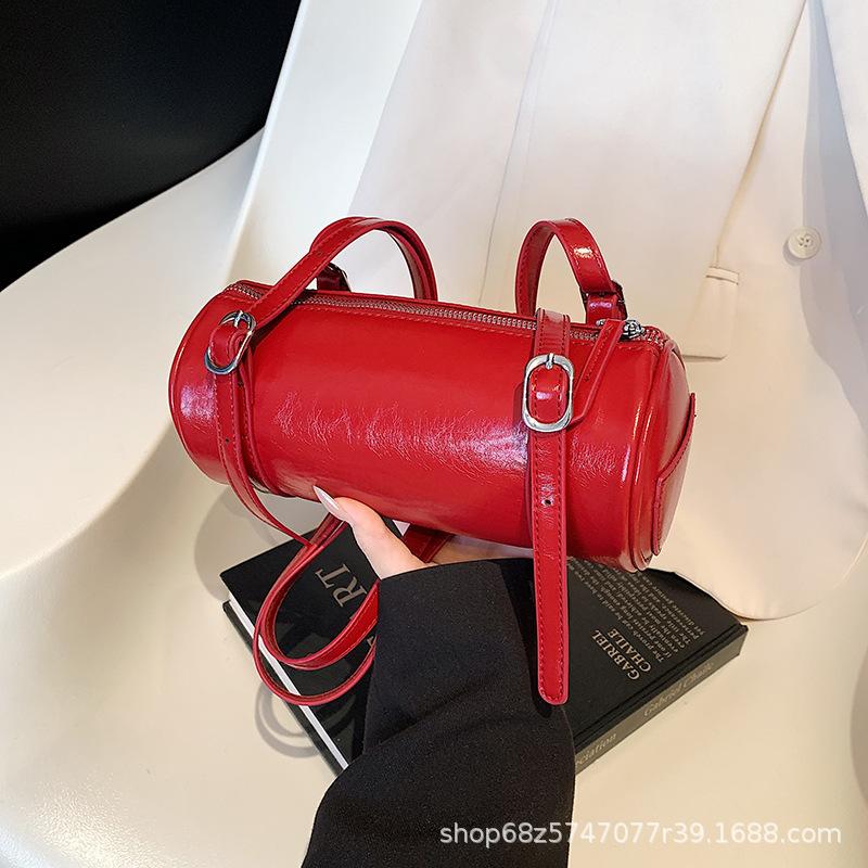Niche Design Korean Casual Belt Decoration Barrel Shoulder Bag New Versatile Casual Underarm Handbag
