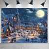 1 holiday Christmas village background, comfortable snow street landscape with snow pine trees, perfect for indoor use