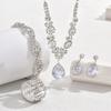 Bridal Jewelry Set: Rhinestone Zircon Teardrop Necklace, Earrings, Bracelet, Ring