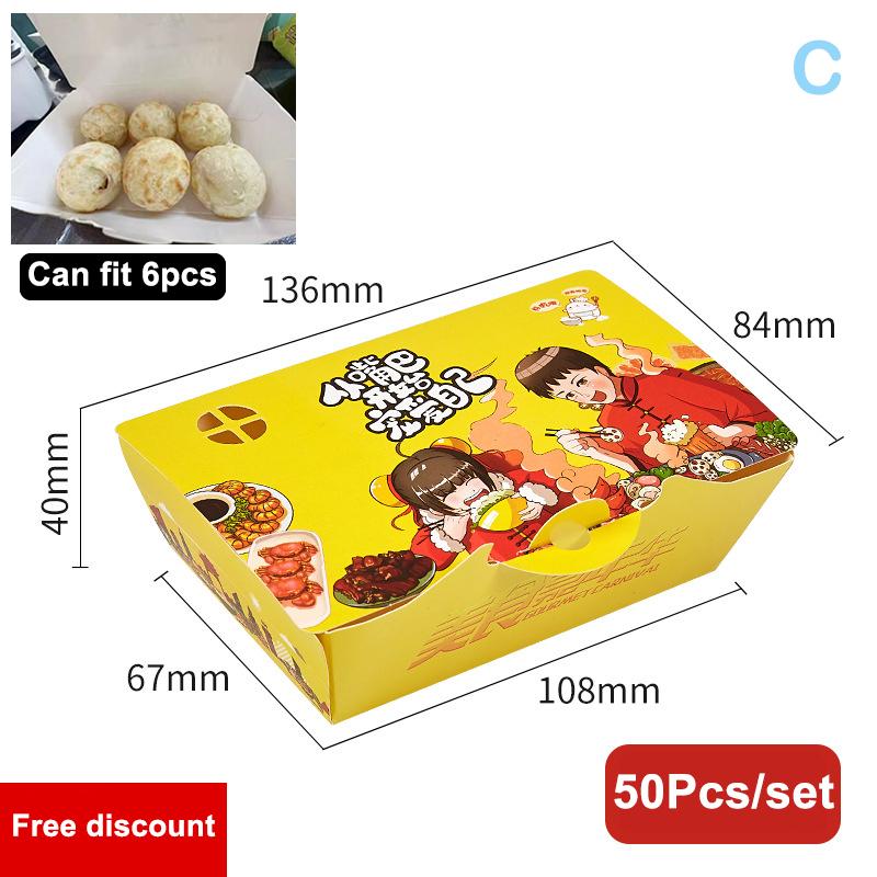 50 Piezas Caja para Takoyaki Caja de Embalaje Premium para Bolas de Pulpo Comida Callejera Japonesa Takoyaki Desechable Papel de Embalaje para Snacks para Llevar