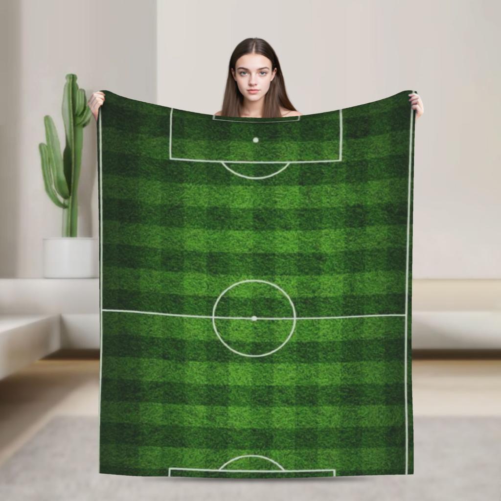 Soccer Field White Line Grass Background Soft Blankets Decorative Plush Throw Blanket Fun Couch Bed Flannel Bedspread Sofa Bed