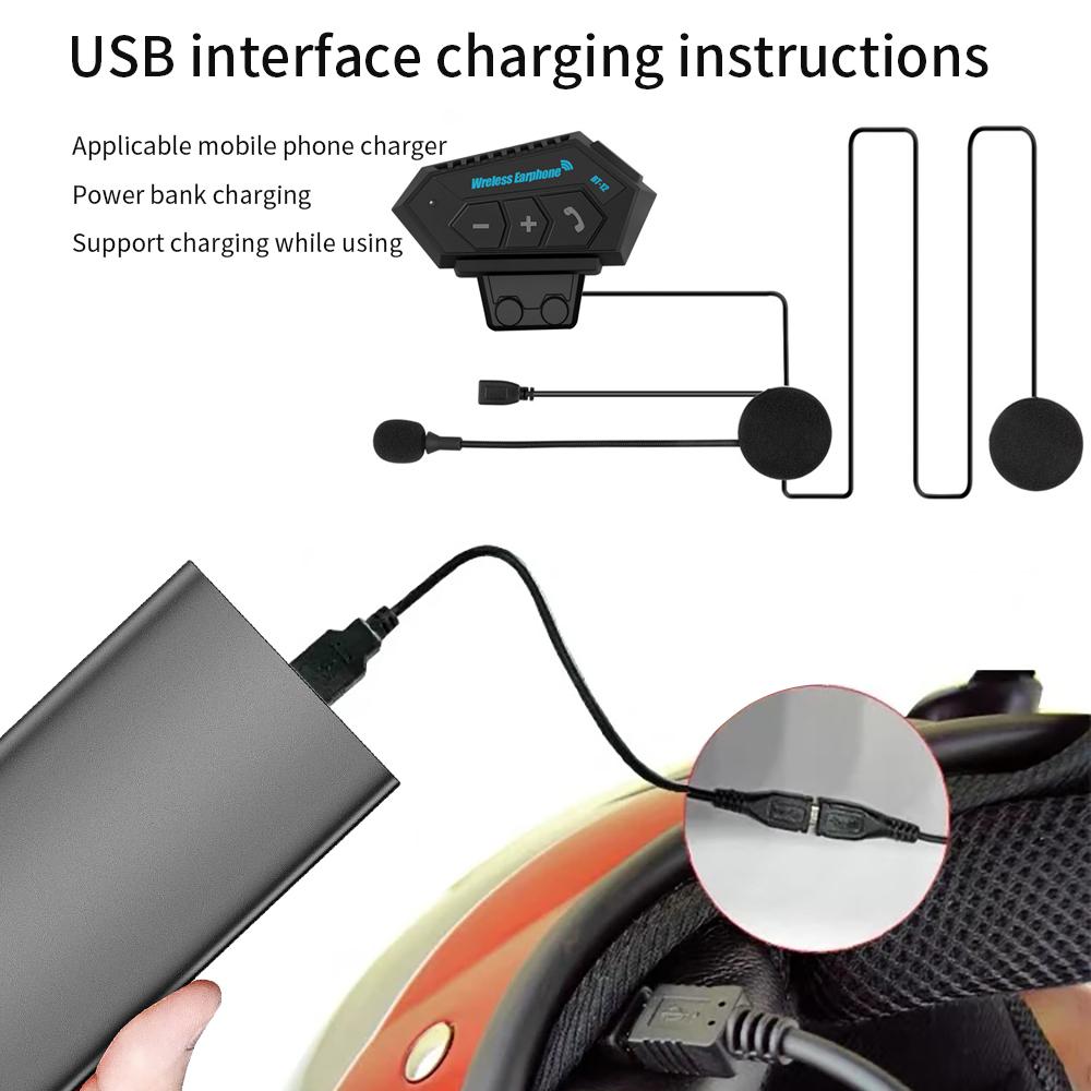BT12 Bluetooth Motorcycle Helmet Headset Motor Bike Wireless Earphone Voice Control Handsfree Mic Headphones Music Player Helmet Communication 7