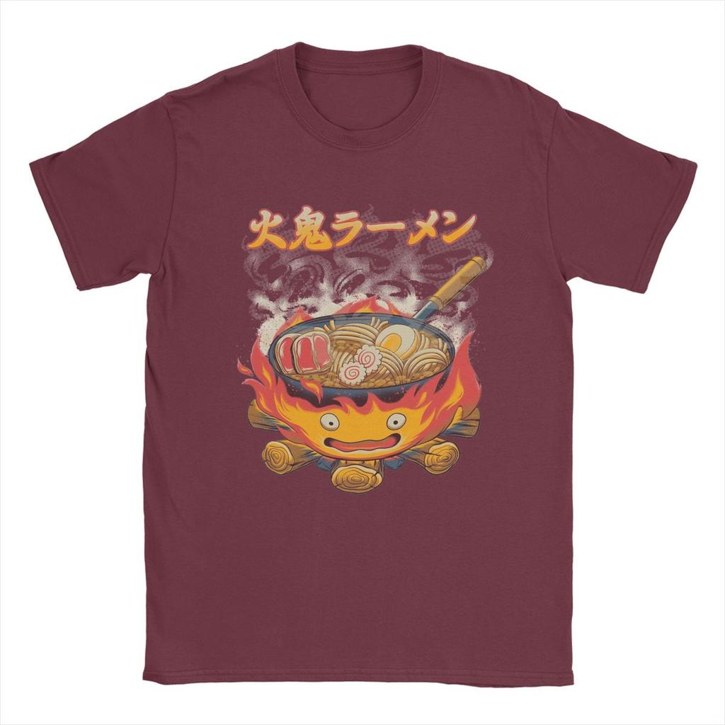 Men Howled Ramen Movings Fire Demon Castles T Shirts 100% Cotton Clothes Vintage Round Neck Tees New Arrival T-Shirts